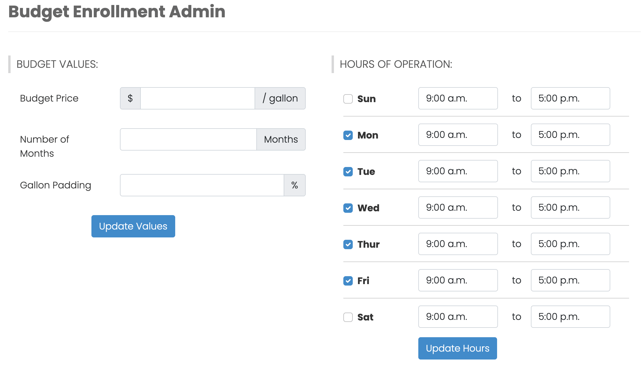 Admin screen