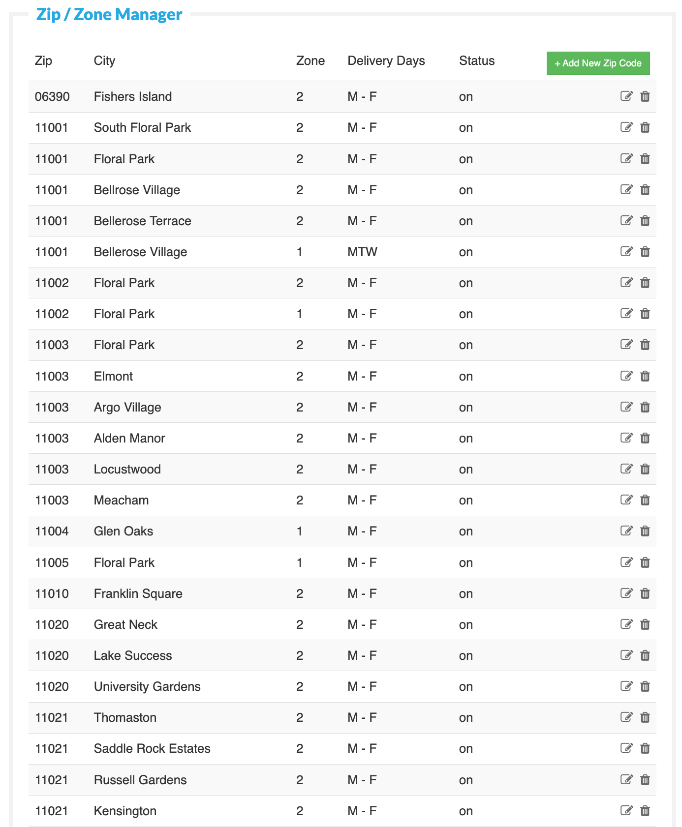 DealerExpress ZIP/Zones Admin Screen