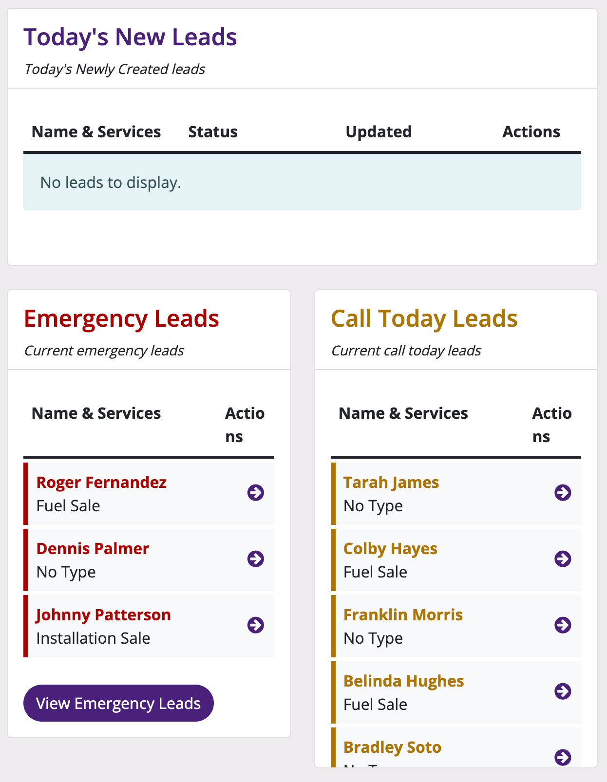Project Management screens